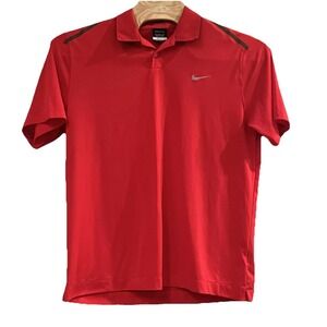 Nike Golf Men's XL Red Dri-Fit With Vented Collar And Grey Shoulder Stripes Polo